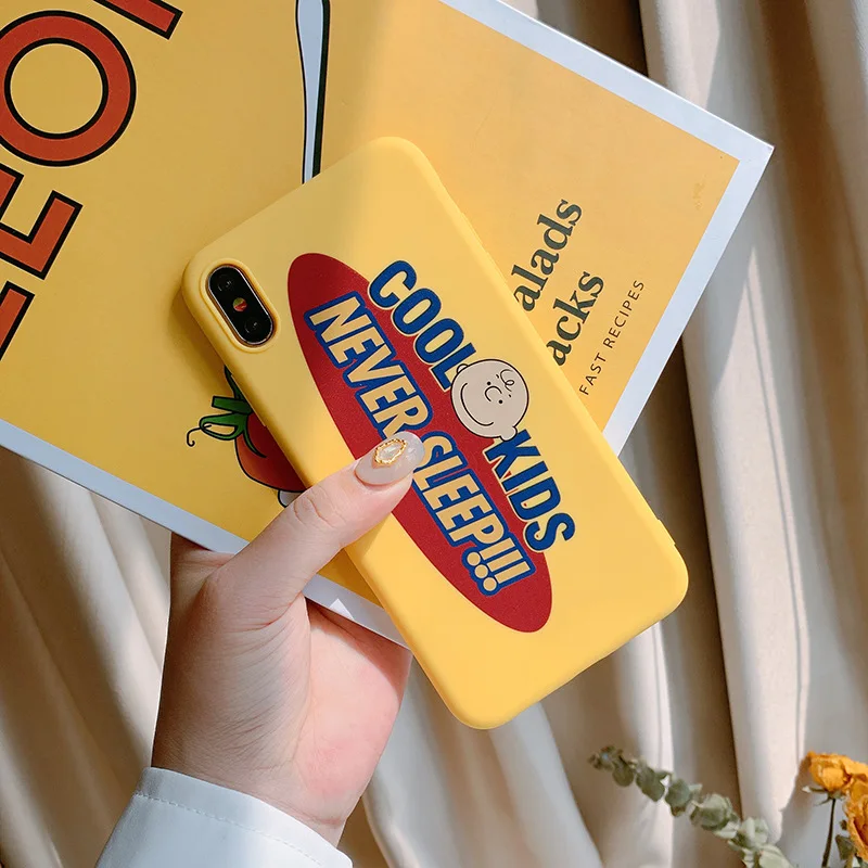 Cartoon Charlie Brown Retro letters cute Phone case silicone cover for coque iPhone 7 Plus 8 6s 11 Pro Max X XR xs max | Мобильные