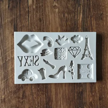 

Eiffel Tower lip hat shoes elements decoration fondant cake mold chocolate mold