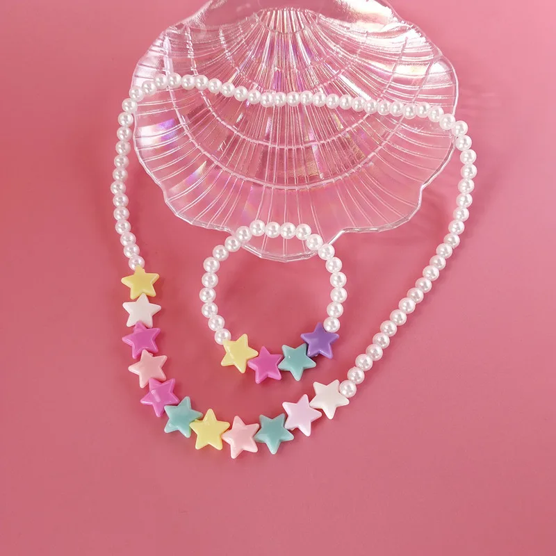 Hot New Mode Style 5Pcs Multicolor Children Necklace Acrylic star ball Beaded For Promotion Birthday Gift |