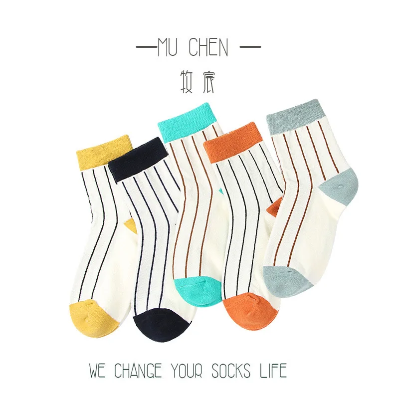 

New fashion ladies socks high quality striped fresh breathable Candy color cotton tube socks women Autumn/winter preppy style