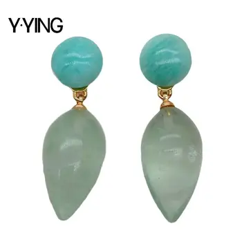 

Y·YING 1.4" natural Prehnites Teardrop Green Amethysts Prasiolite Amazonite Drop Stud Earrings cute style for women