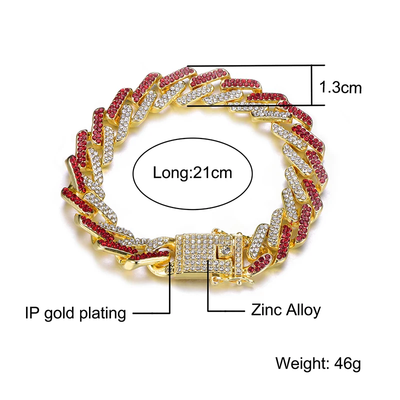 US7 13 мм Bling Iced Out золото кубинская цепь браслеты геометрический хип хоп полный горный хрусталь браслет для мужчин ювелирные изделия