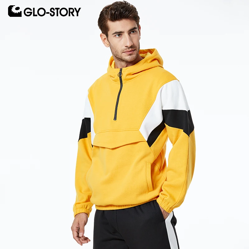 

GLO-STORY Men's Causal Streetwear Hip Hop Loose Hoodies Sweatshirts Male Zipper Placket Punk Knitted Coats MPU-9320
