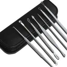7Pcs Stainless Steel Blackhead Extractor Remover Tool Pimple Blemish Extractor Facial Skincare Set Kit With Leather Storage bag