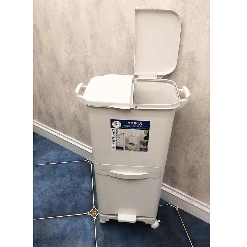 Creative household kitchen double garbage can deodorizing simple dry and wet separation classification trash can