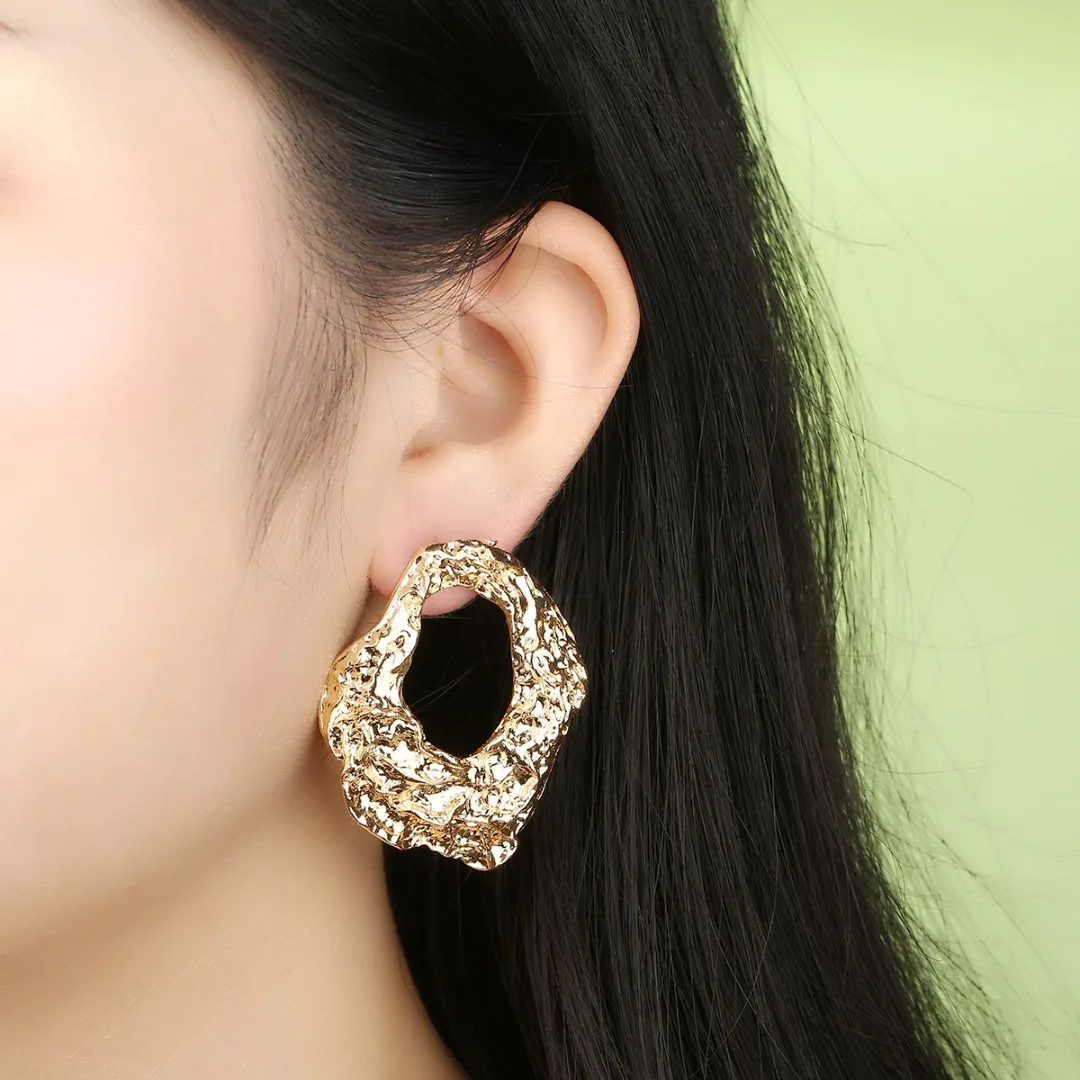 Boho Geometric Irregular Alloy Ear Stud Earring brincos Punk Ethnic Tribal Abstract Silver Gold Color Metal Earring Shellhard