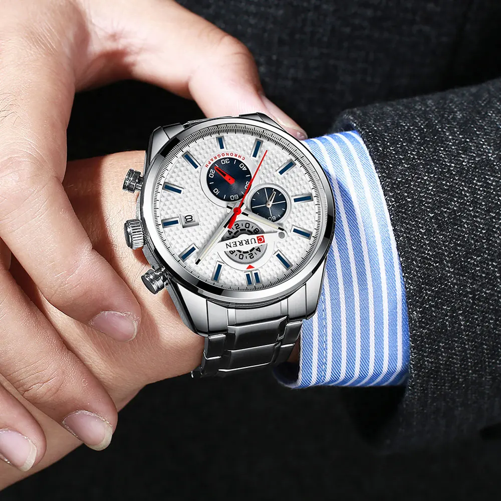 CURREN Модные креативные мужские часы с хронографом спортивные деловые наручные часы из нержавеющей стали кварцевые мужские часы Reloj Hombre