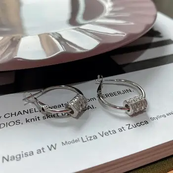 

Fashion light luxury 925 earrings simple transfer beads white gold earrings for women engagement, wedding luxury jewelry