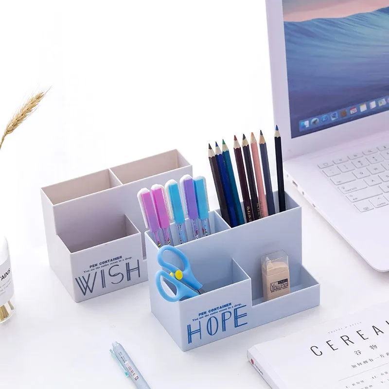 

Pen Holder Desk Organizer Creative Multifunctional Plastic 4 Grid Pencil Stand Makeup Storage Box School Office Stationery