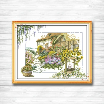 

Flowers villahome garden Scenic paintings dmc 14CT 11CT counted cross stitch Needlework Set Embroidery kits chinese cross stitch