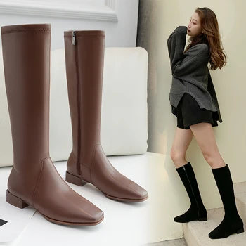 

INS HOT Women knee-high Boots superfine fiber upper Classic zipper womens long boots shoes woman Wild knight boots 3 colors