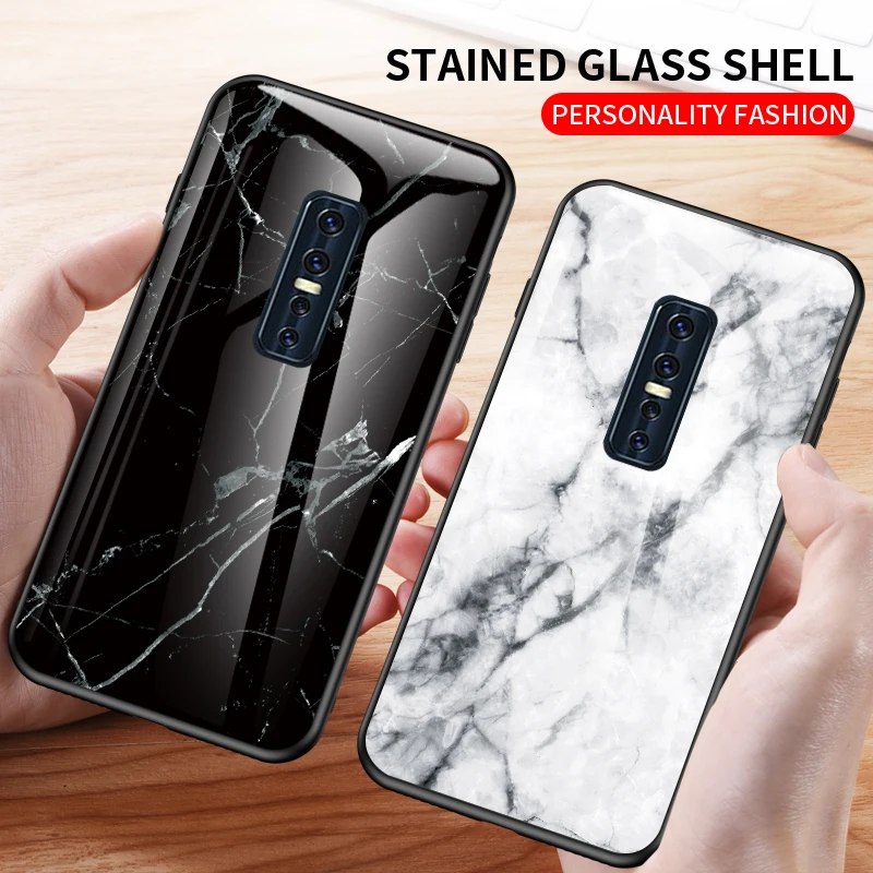 Роскошный чехол для телефона с мраморным стеклом Vivo V17 Pro чехлы гибридный мягкий