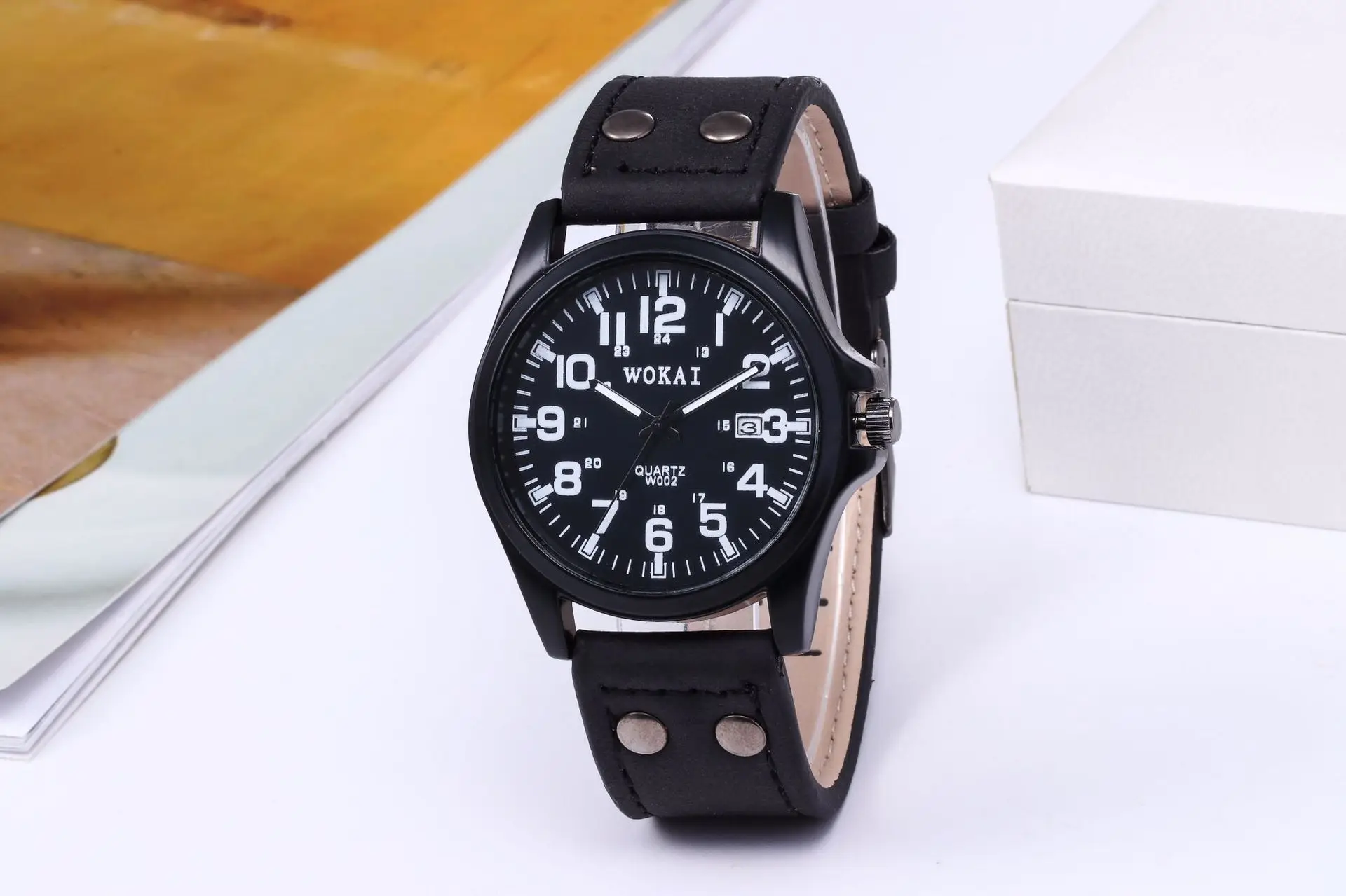 

New Style Casual Imitation Leather Calendar Quartz Watch Men Army Style Watch AliExpress Foreign Trade Hot Sales Manufacturers D