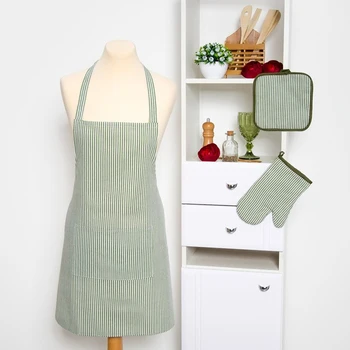

Dolana set apron / potholder / mitten, green stripe, 100% pe, matting 200 g / m