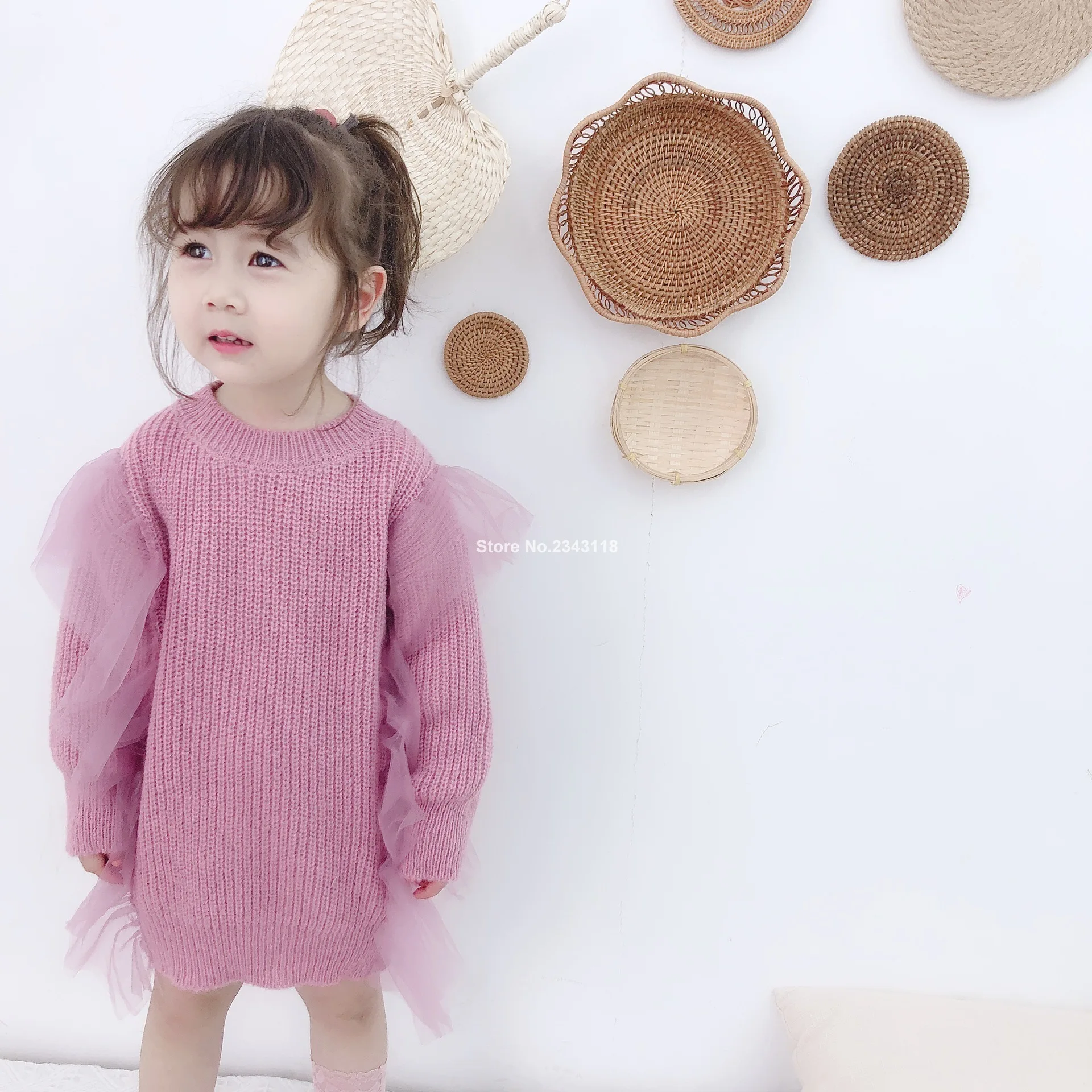 

Autumn Winter Mesh Patchwork Long Sweaters For Girls 2019 Warm All-match Casual Sweater Dress