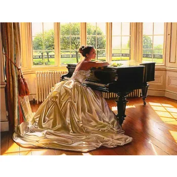 

Full Diamond painting Piano girl 5d Diamond mosaic girl Full Round Diamond embroidery Cross stitch Home Decoration gift R113