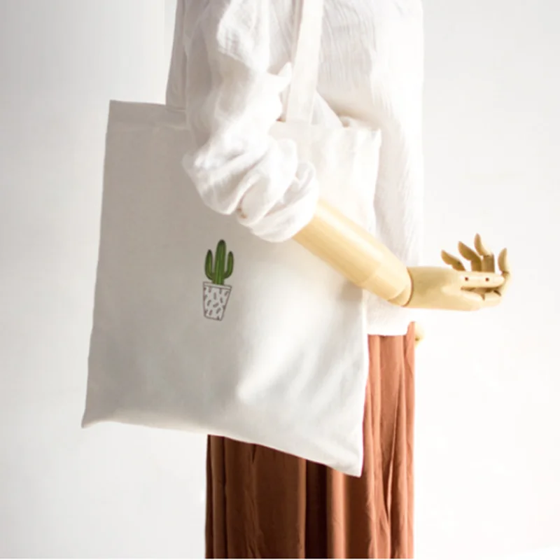 На молнии хлопок холст эко хозяйственная сумка высокого качества для женщин мужчин сумки продуктовый принт кактус