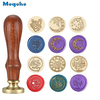

Mogoko Sealing Wax Seal Stamps Retro Wood Classic Wax Stamp made with love Crystal Star Patterns for Wedding Cards Envelope Deco