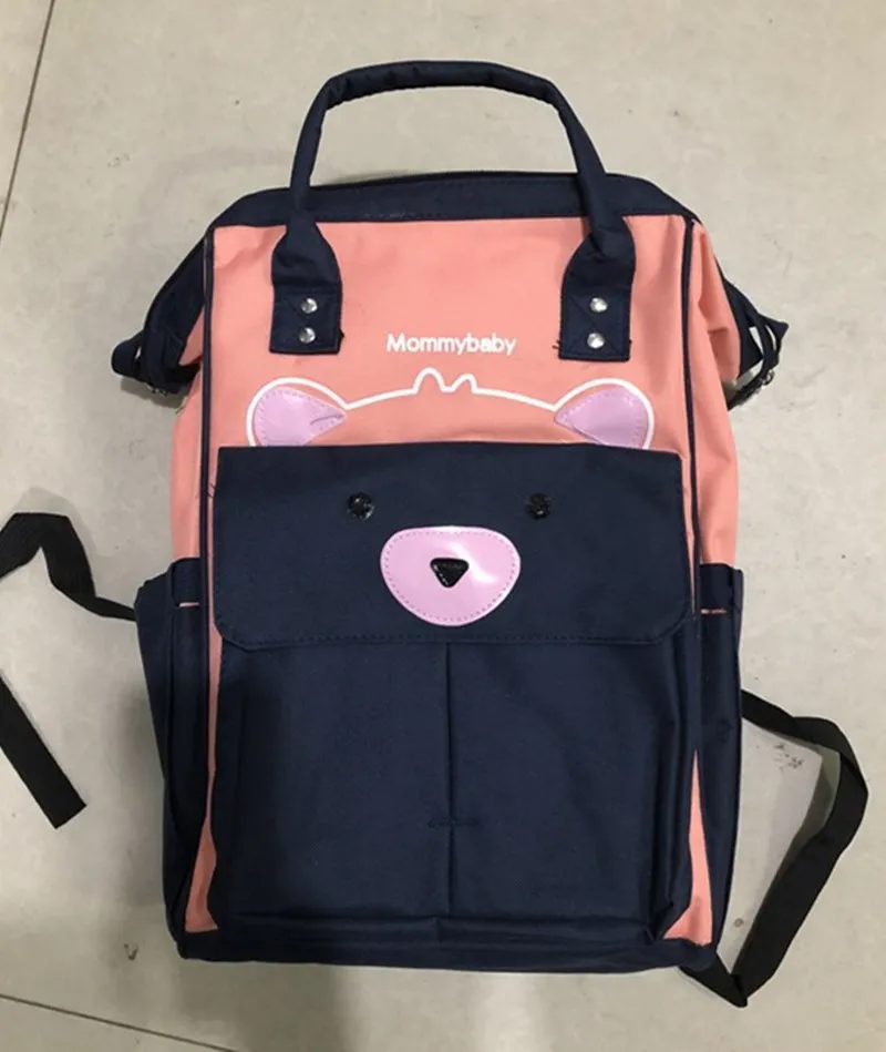Blue pink bear Рюкзак для мам, сумка для детских подгузников, водонепроницаемая многофункциональная сумка для кормления, Большая вместительная сумка для путешествий, дизайнерские сумки для коляски - Цвет: Blue pink bear
