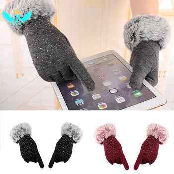 

Winter Women Thickening Warm Gloves Faux Fur Touch Screen Outdoor Windproof Cycling Gloves TOA