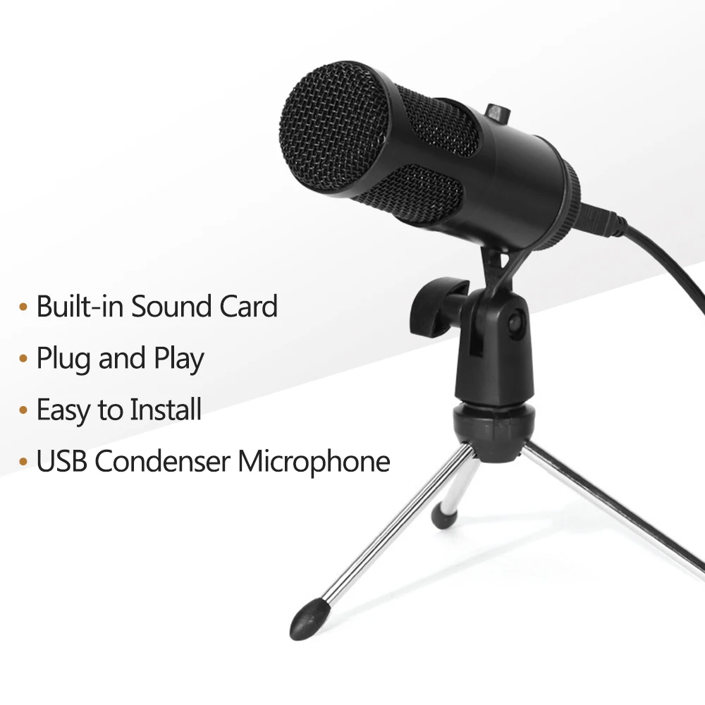 USB конденсаторный микрофон Plug and Play компьютерный с регулятором громкости для