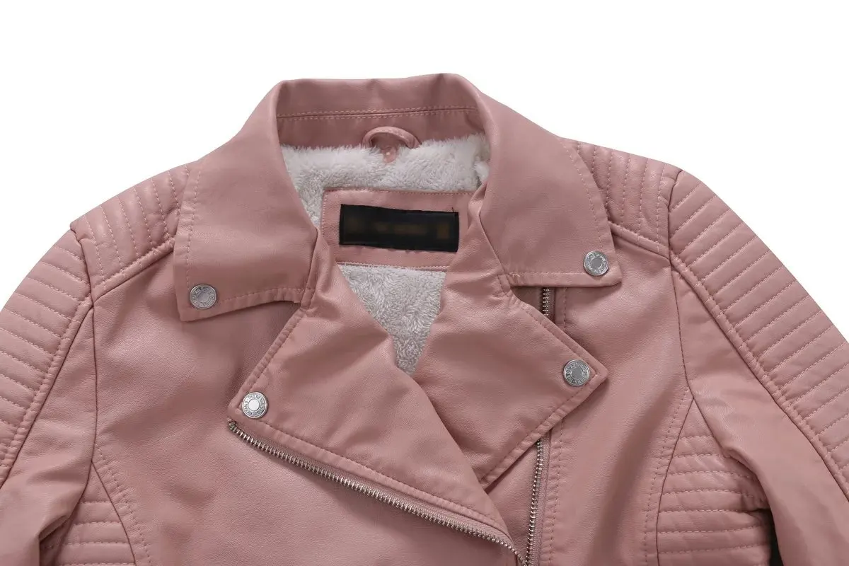 

Winter New Style Multi-Zipper Slim Fit And Nap in Coat Short PU Leather Coat Women's