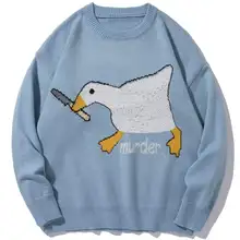 Men Streetwear Sweater Little Cute Goose Pattern Knitted Sweater Autumn Fashion Harajuku Cotton Casual Pullover Sweater