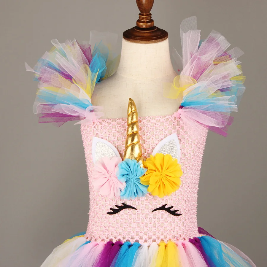 Girls Unicorn Tutu Dress with Bows and Wings Kids Party Flower Pageant Princess Dress Children Unicorn Fancy Tutu Ball Gowns (14)