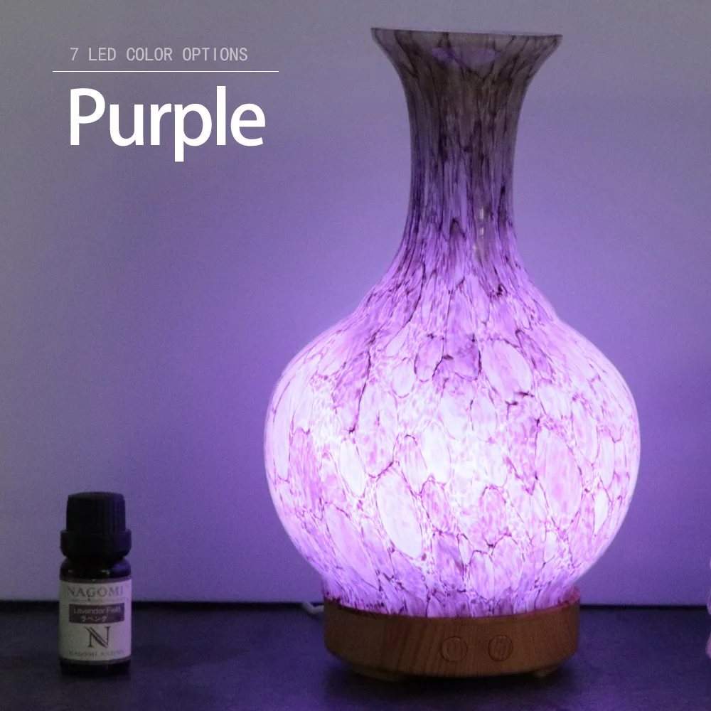 Ultrasonic Translucent Effect Vase Glass Wood Grain Aroma Diffuser New Products Gift Colorful Mini Humidifier Aroma Diffuser