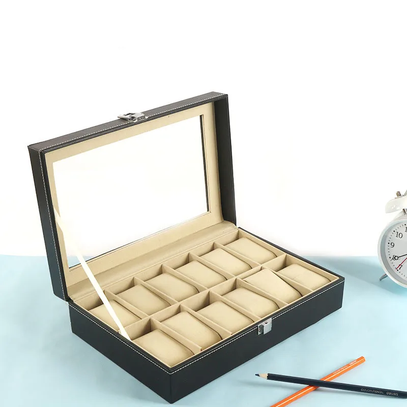 3/6/12 Faux Leather Watch Case Display Box Storage Jewellery Glass Top - Габаритные размеры: 12 lattice