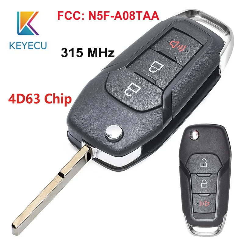 KEYECU 315MHz 4D63 Keyless вход складной 2+ 1 3 кнопки дистанционный ключ-брелок от машины для Ford F-150 F-250 Explorer F450 FCC: N5F-A08TAA