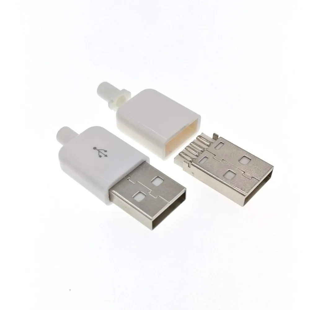 

100 комплектов белый DIY USB 2,0 A Мужской адаптер в сборе разъем розетка