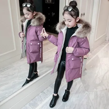 

Girls Winter Jacket 2020 New Children Clothing Fashion Cotton Clothes Outerwear Children Long Thick Clothes for Girls 11 12 Year