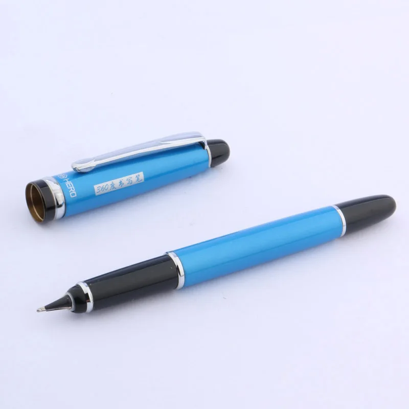 Офисная металлическая ручка синяя 360 градусов синяя Студенческая перо для каллиграфии авторучка - Цвет: Синий