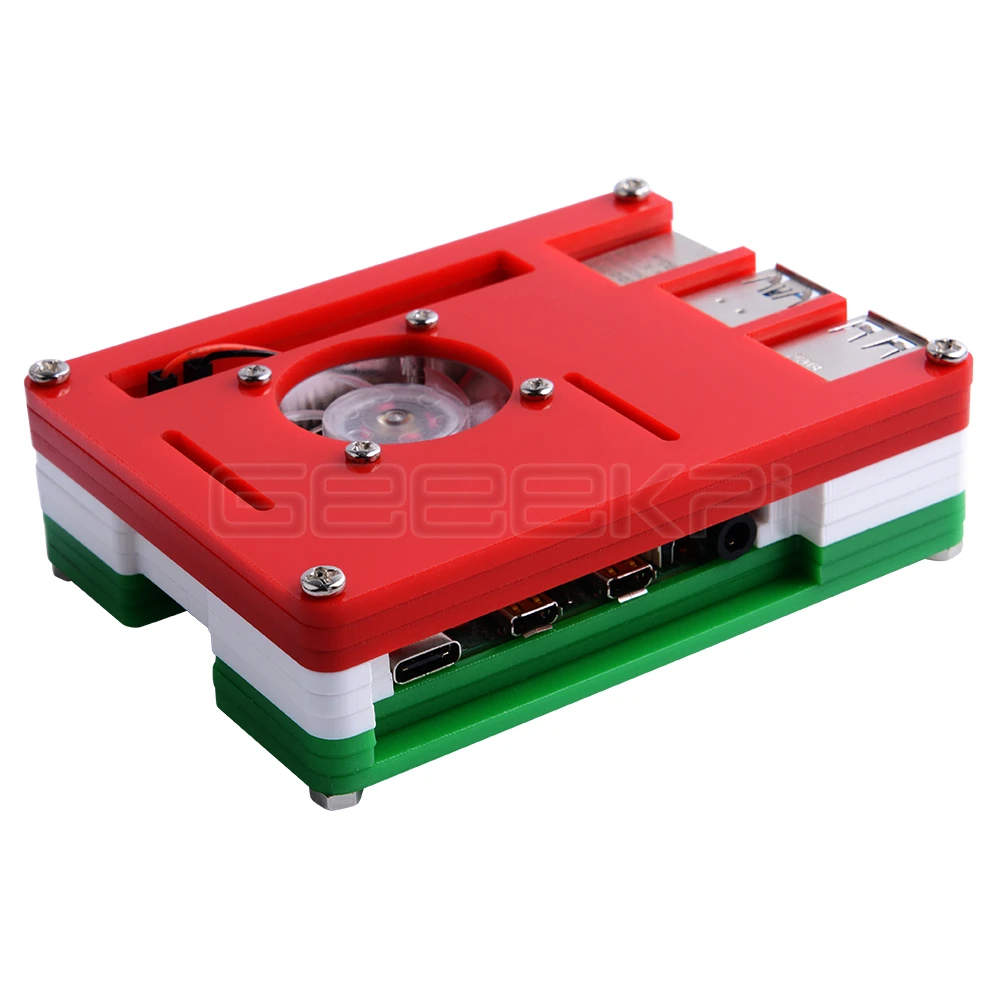 GeeekPi 9-layer ABS Case Cover Flag Colors Germany Italy England France Spain with Cooling Fan Heatsinks for Raspberry Pi 4B - Цвет: Italy