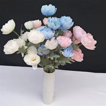

10P Fake Long Stem Core Peony (3 heads/piece) 26.77" Length Simulation Peonia for Wedding Home Decorative Artificial Flowers