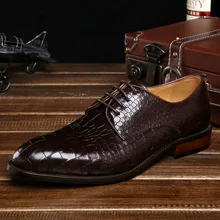 New Luxury Designer Formal Crocodile Pattern Men Dress Shoes Genuine Leather Shoes Flats Oxfords For Wedding Business