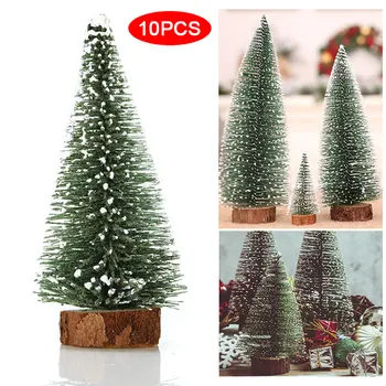 

SOLEDI 10pcs Beautiful Santa Tree Village Putz House Ornament Home Artificial Xmas Tree Sisal Bottle Brush Mini Plastic