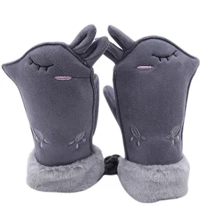 Зимние Детские теплые бархатные замшевые зимние перчатки высокого качества для девочек и мальчиков, теплые бархатные замшевые перчатки guantes - Color: Gray