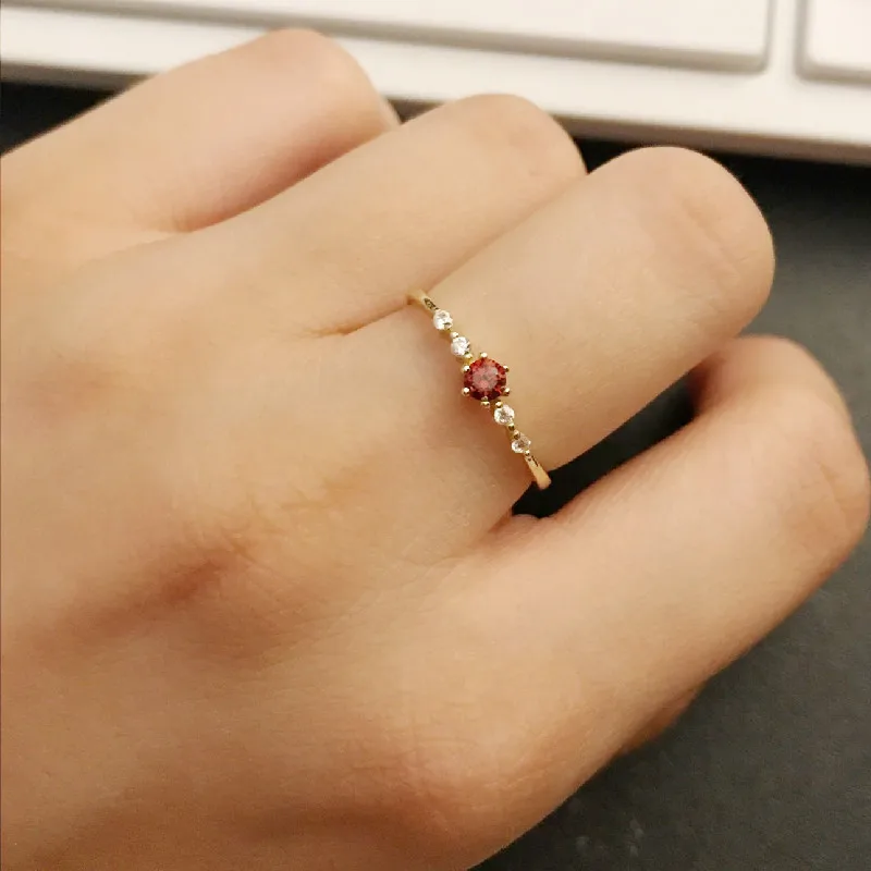 925 Sterling Silver Ruby Slim Ring 14K Gold Plating for Women