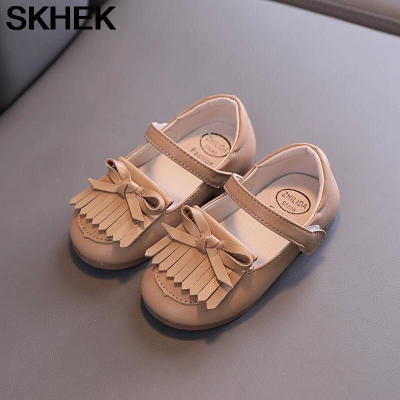 

SKHEK Girls Simple Shoes New Children Spring Autumn Pu Leather Wide Toddler Flat Danceing Rubber Princess Shoes Kids Baby Shoe