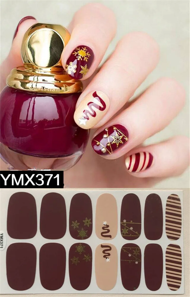 1 лист обертывания для ногтей, клей для ногтей, наклейки для красоты, наклейки-лак, легко использовать, водонепроницаемые украшения для ногтей, аксессуары, 14 типсов - Цвет: YMX371