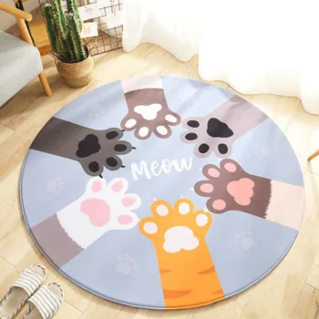 

Cartoon Rabbit Raccoon Cat palm Printed Round Carpet For Living Room Chair Area Rug Children Play Tent Floor Mat Cloakroom Rug