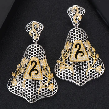 

LARRAURI 2019 New Design Fashion AAA Cubic Zirconia Inlaid Drop Earrings Indian Fashion Jewelry Big Statement Earrings For Women