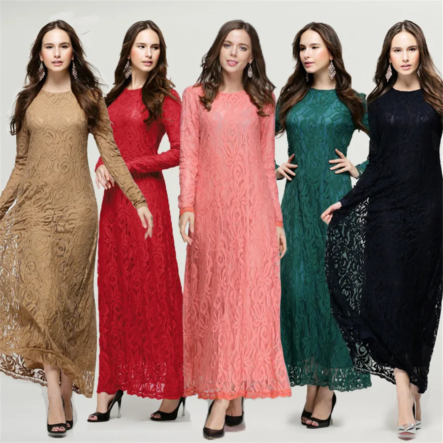Кружевное мусульманское платье для женщин абайя Дубай длинный халат Туника кимоно Джаба кафтан хиджаб мусульманская одежда турецкие платья