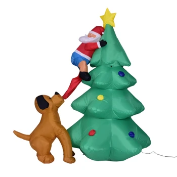 

PVC Inflatable Spree Christmas Tree Inflatable Doll Santa Claus Puppy Decoration With Bright LED Lights