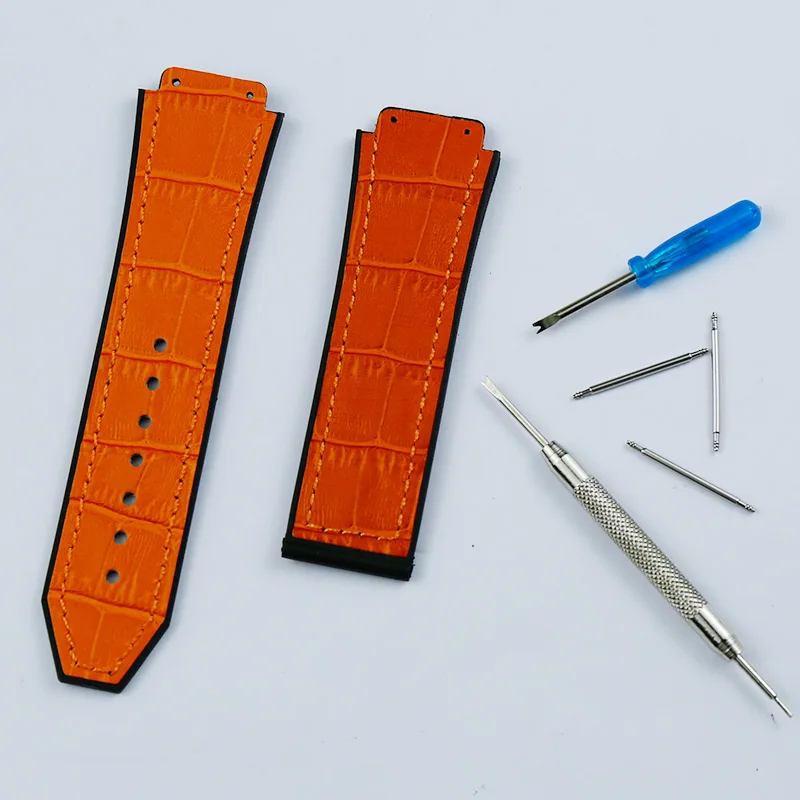 Аксессуары для часов Hublot кожаный ремешок 19 мм x 25 мм мужской и женский резиновый спортивный водонепроницаемый ремешок hublot Складная пряжка - Цвет ремешка: Orange