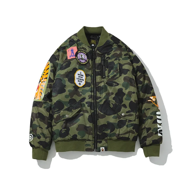 

2019 Fashion Camouflage Baseball Uniform Badge Jacket Warm Jacket Cotton Christmas Hip Hop Reflective Jacket Streetwear