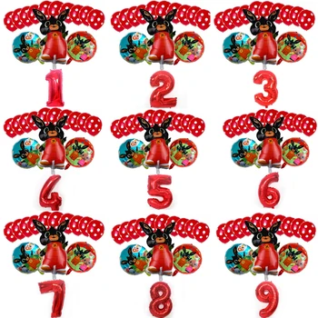 

Bing Bunny Party Decor Red Rabbit Number 0-9 Aluminum Foil Ballons Set Baby Birthday Party Decorations Wholesale Latex Balloons
