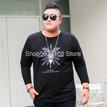 

Autumn Plus Fat Plus Size Men Long Sleeve T Shirt Round Neck Fat Man Loose Fat Man Men's Wear Large Size Fat Backing Shirt